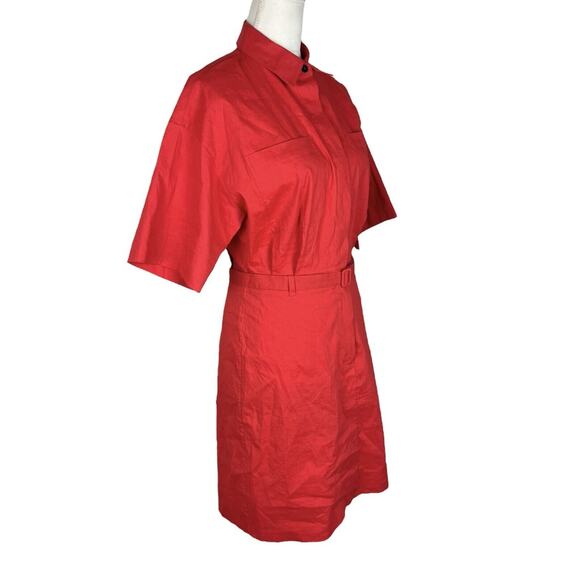 Theory Belted Shirt Dress in Stretch Linen Poppy Short Sleeve Size 4 NEW - Picture 5 of 14